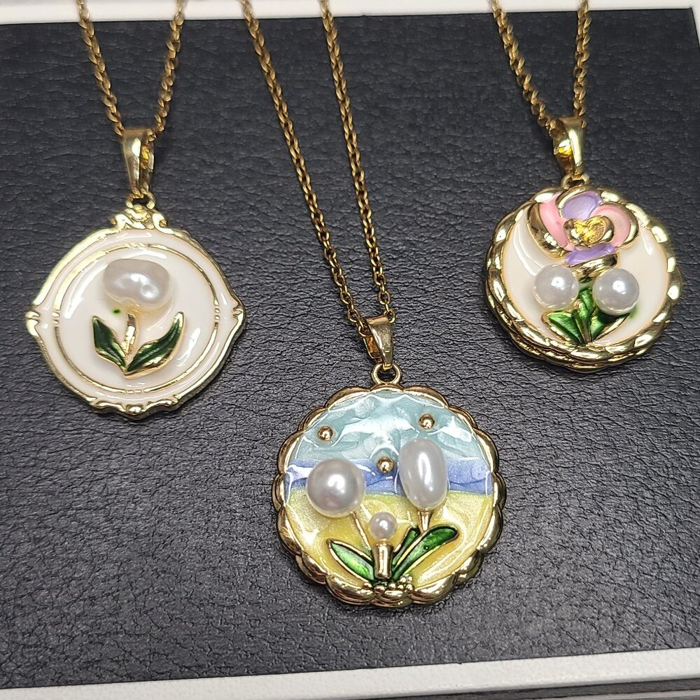 Stainless Steel pearl flower necklace